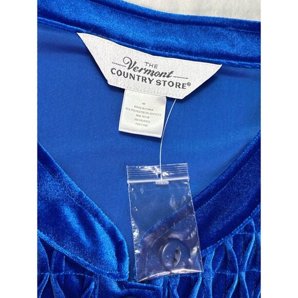 Vermont Country Store Womens Blue Velvet Button Front Top 4X New Without Tags - Picture 5 of 6